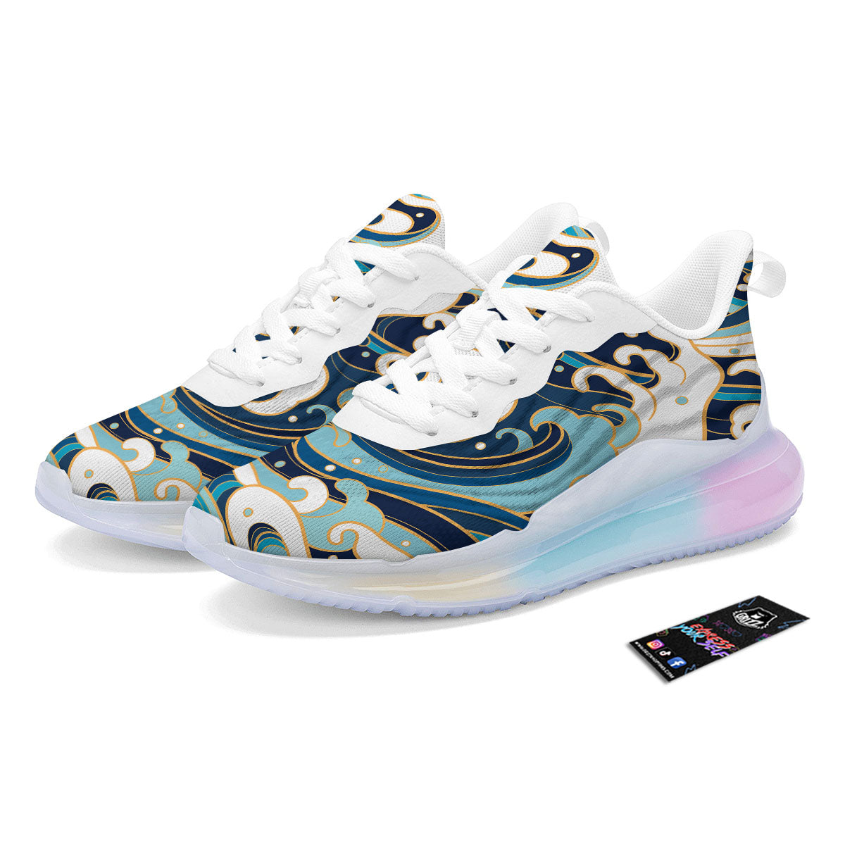 Ocean Wave Print Running Sneakers-grizzshop