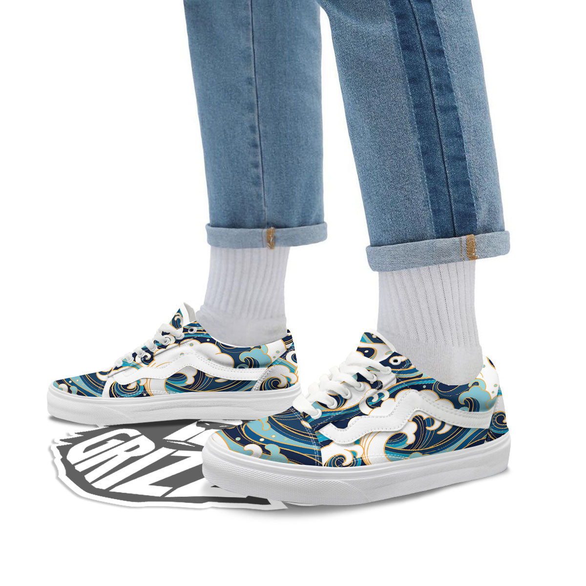 Ocean Wave Print Skate Shoes-grizzshop