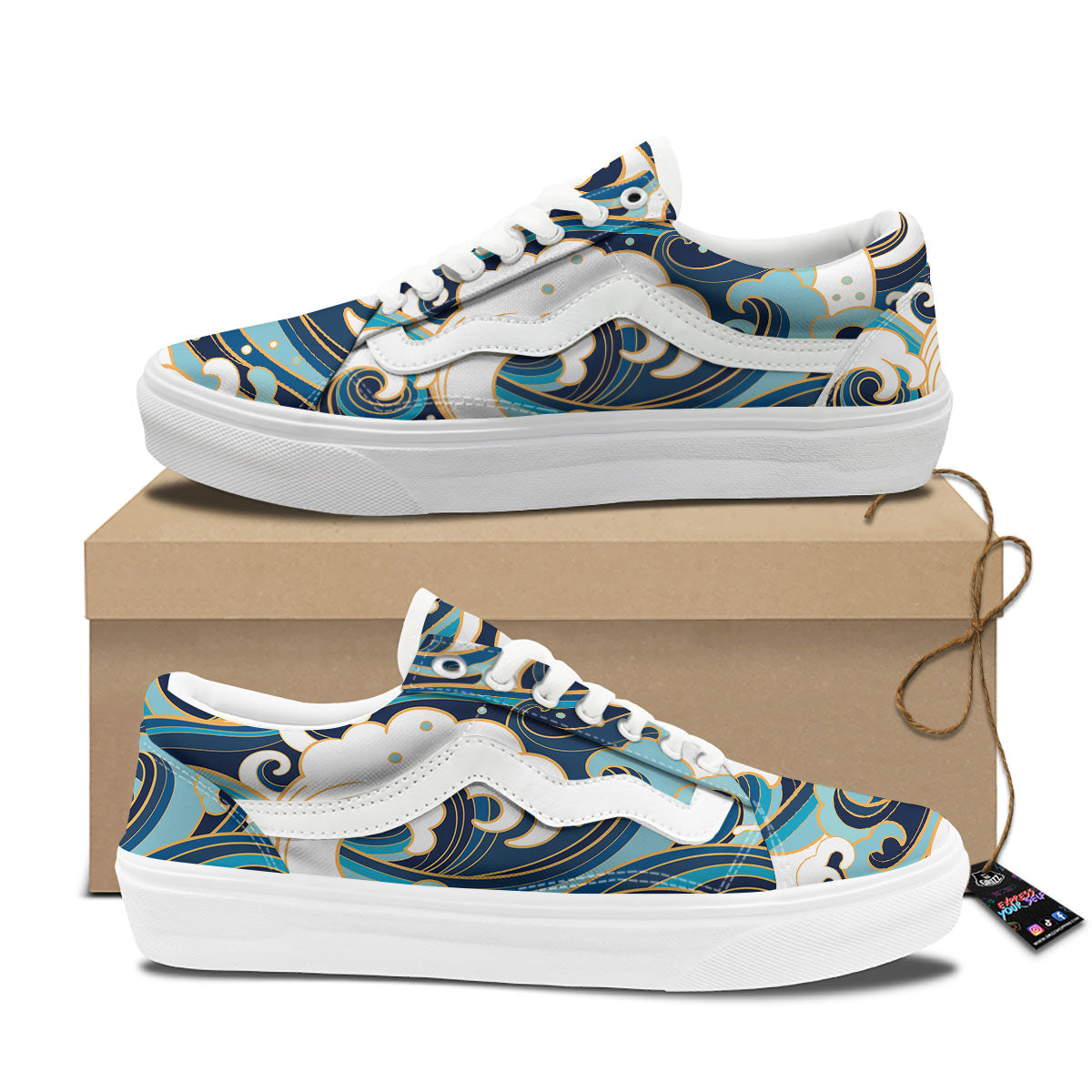 Ocean Wave Print Skate Shoes-grizzshop