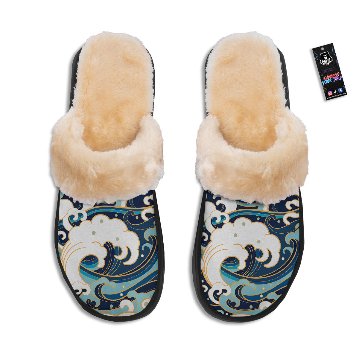 Ocean Wave Print Slippers-grizzshop
