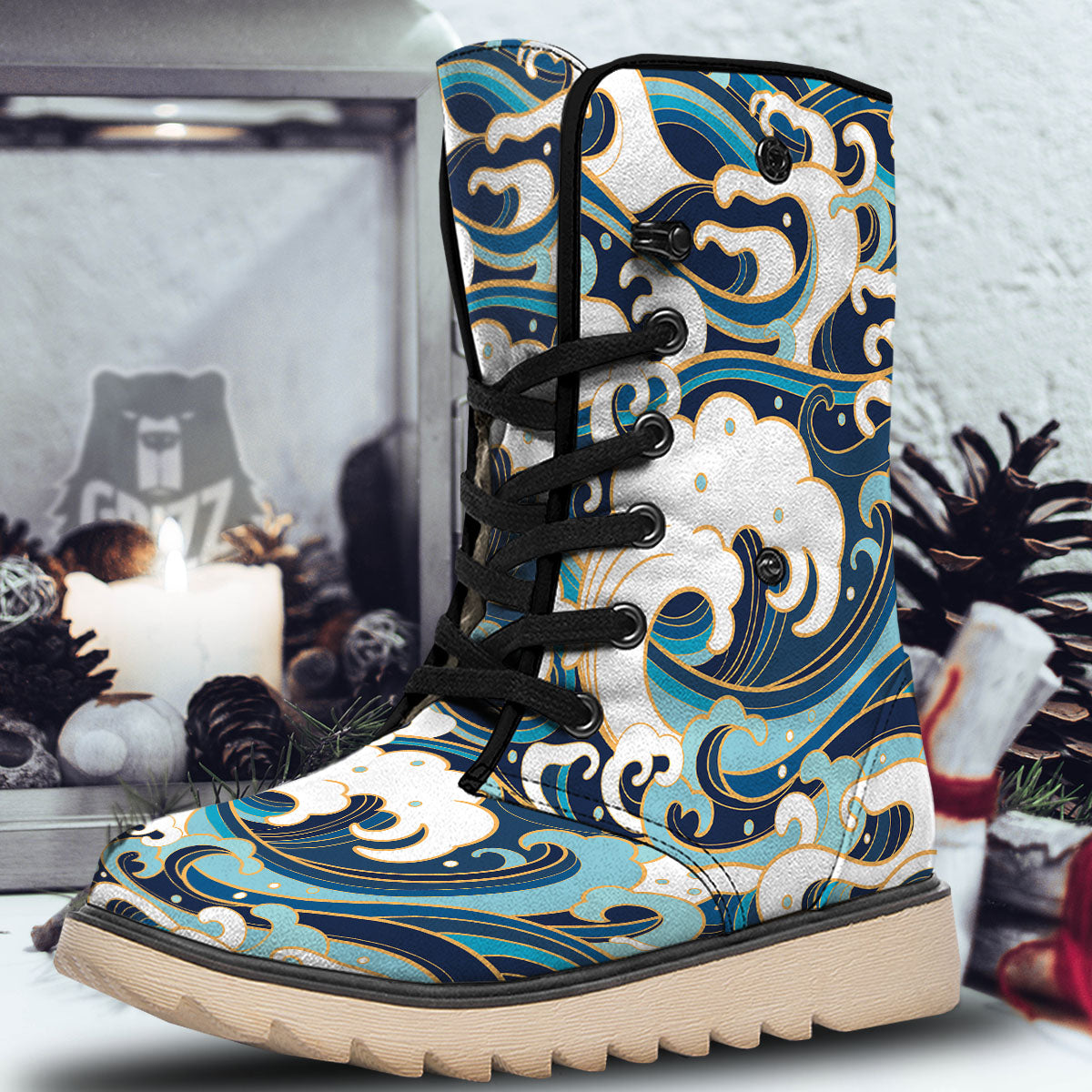 Ocean Wave Print Snow Boots-grizzshop