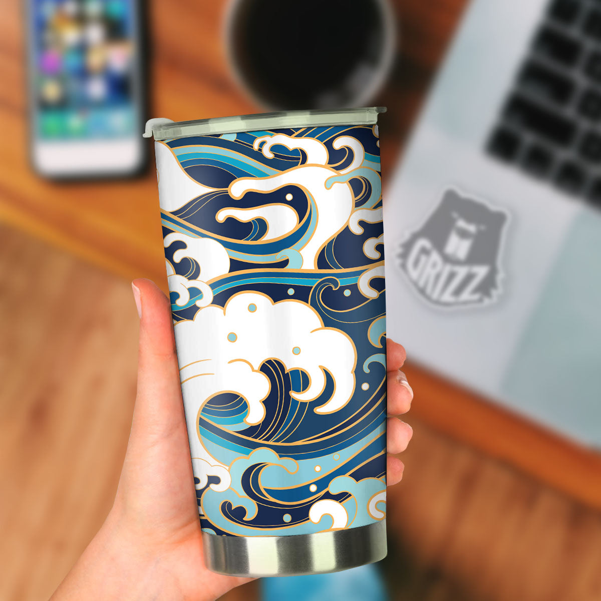 Ocean Wave Print Tumbler-grizzshop