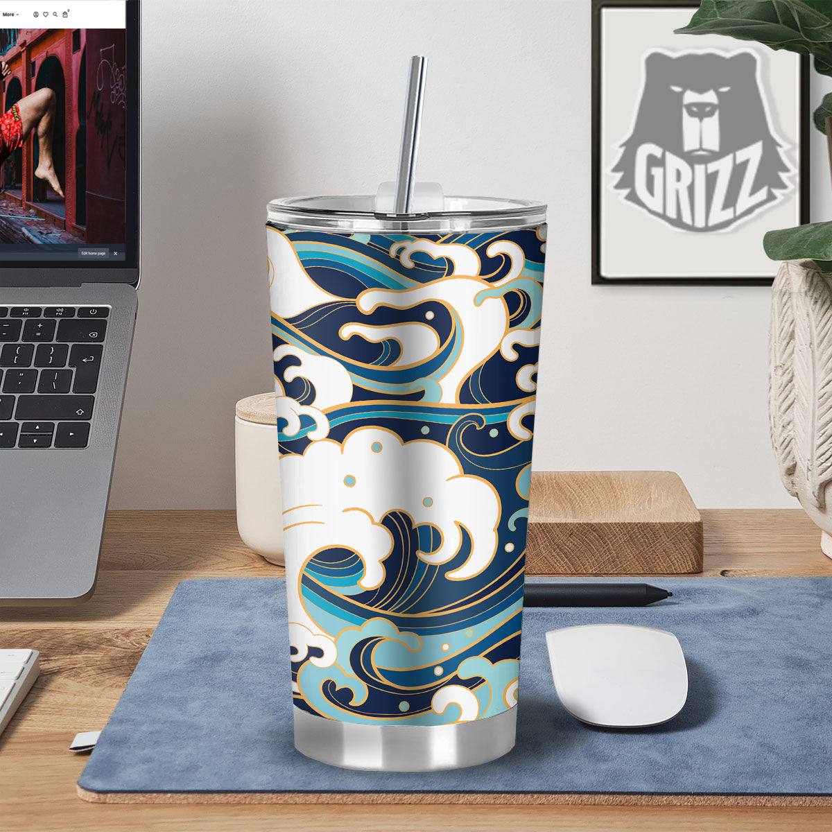 Ocean Wave Print Tumbler-grizzshop