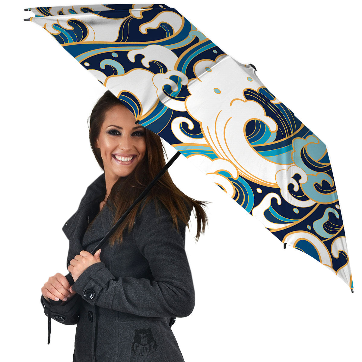 Ocean Wave Print Umbrella-grizzshop