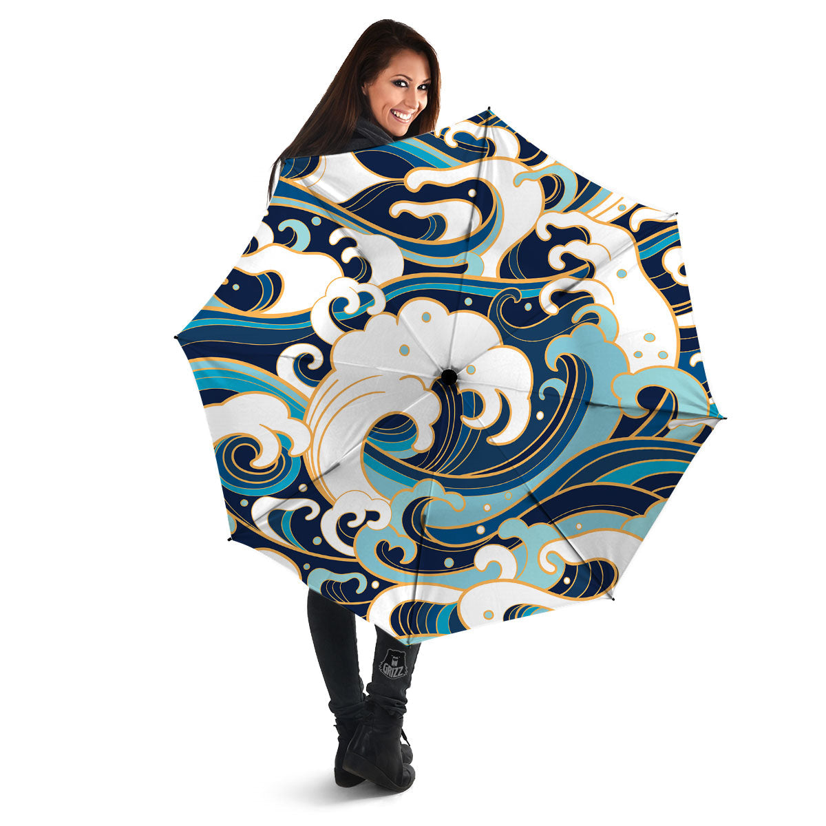 Ocean Wave Print Umbrella-grizzshop