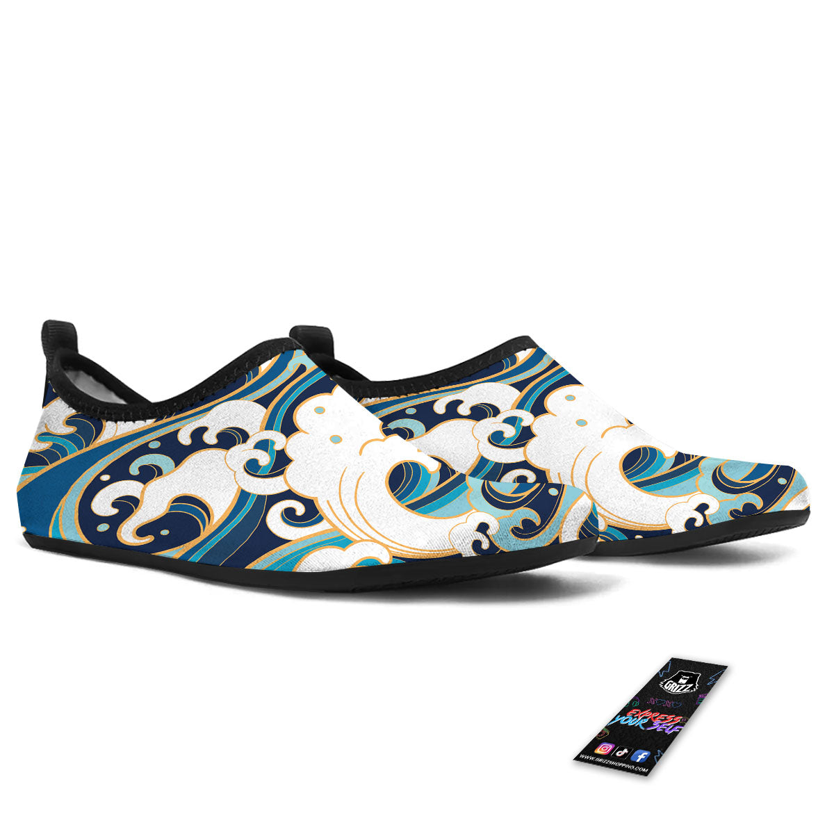 Ocean Wave Print Water Shoes-grizzshop