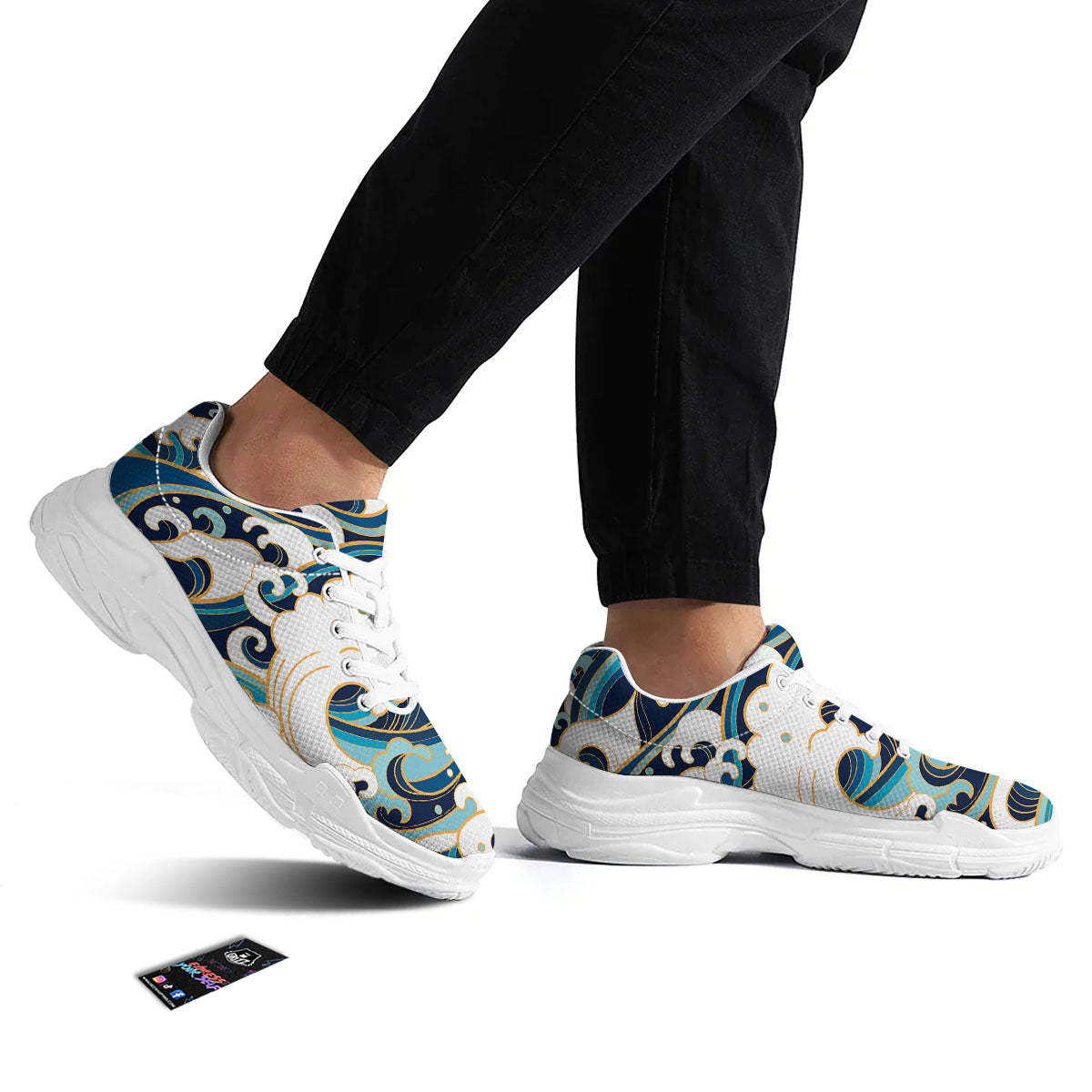 Ocean Wave Print White Chunky Shoes-grizzshop