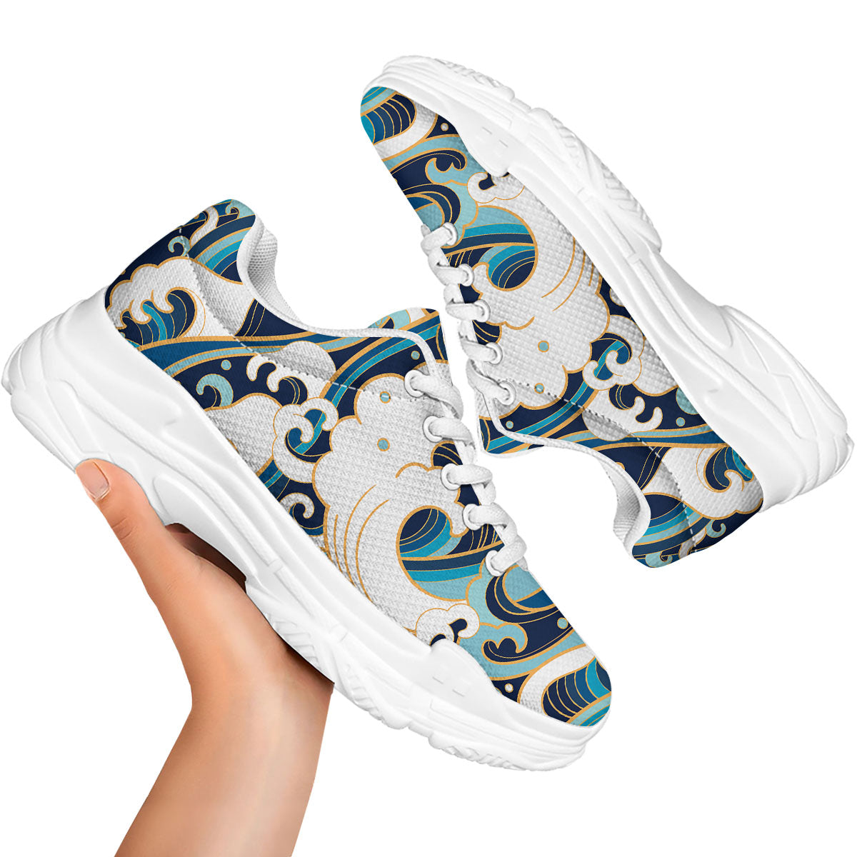 Ocean Wave Print White Chunky Shoes-grizzshop