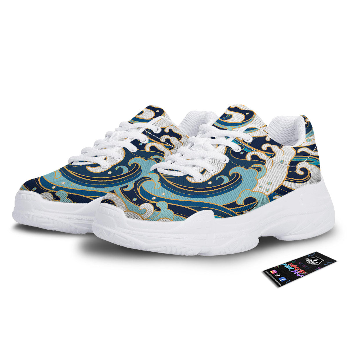 Ocean Wave Print White Chunky Shoes-grizzshop