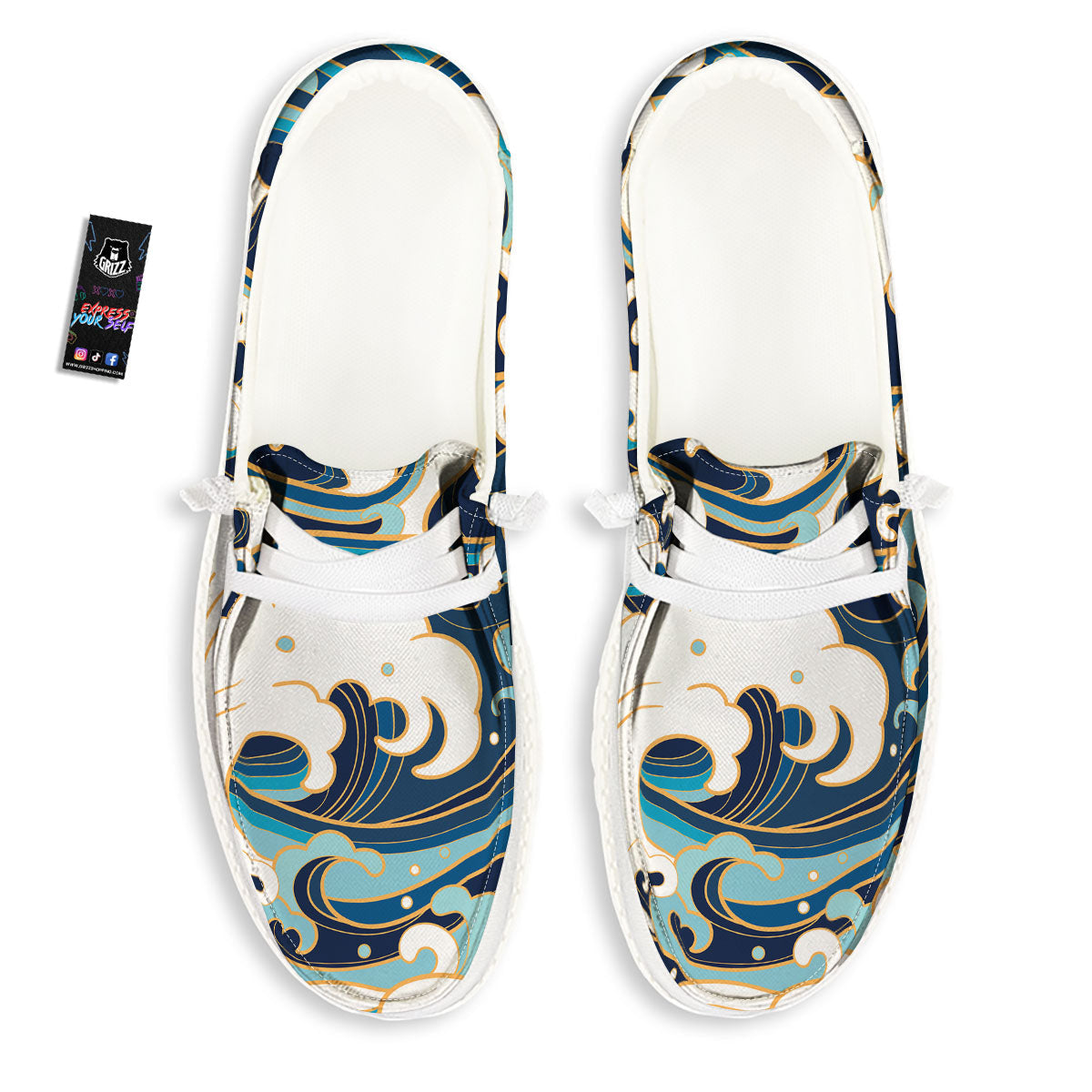 Ocean Wave Print White Loafers-grizzshop