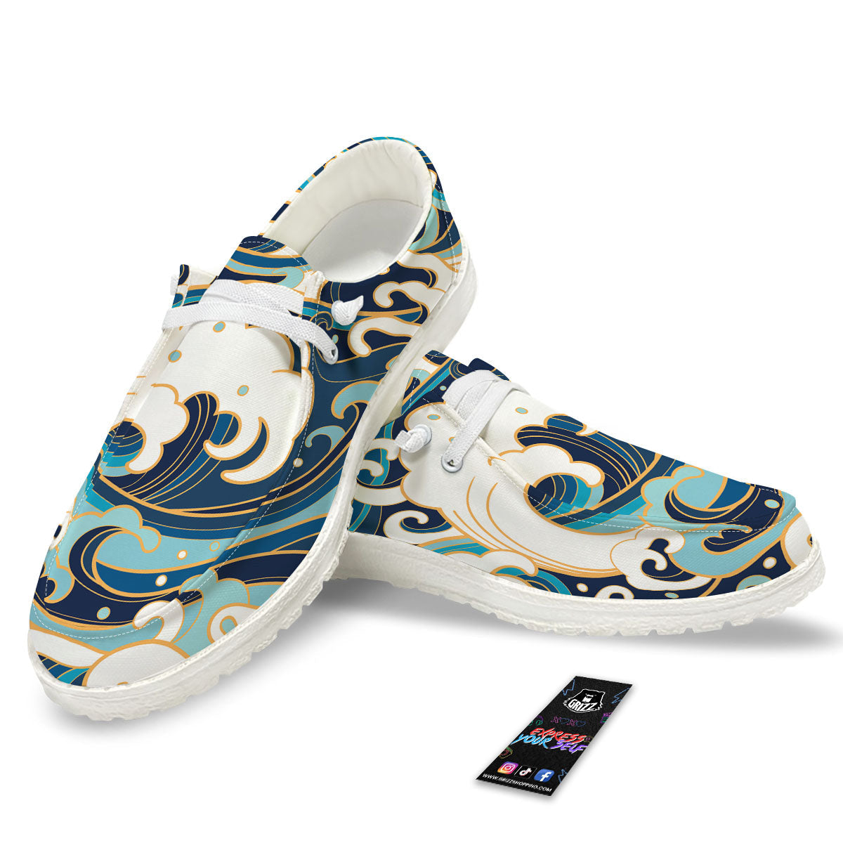 Ocean Wave Print White Loafers-grizzshop