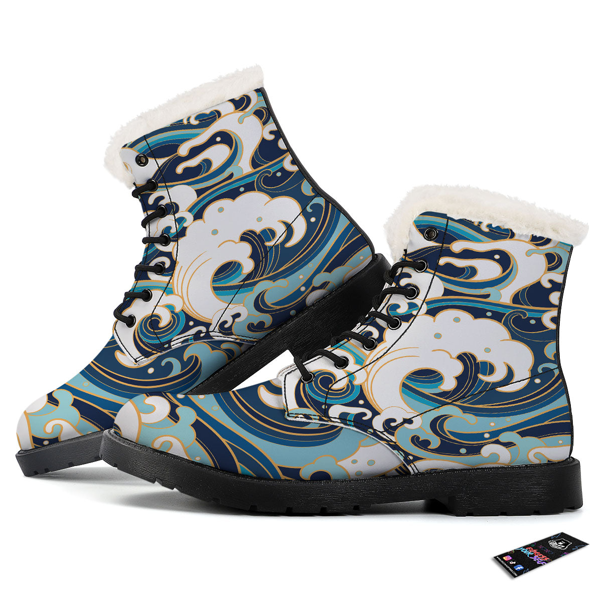Ocean Wave Print Winter Boots-grizzshop