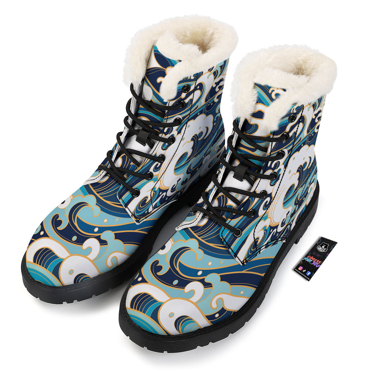Ocean Wave Print Winter Boots-grizzshop