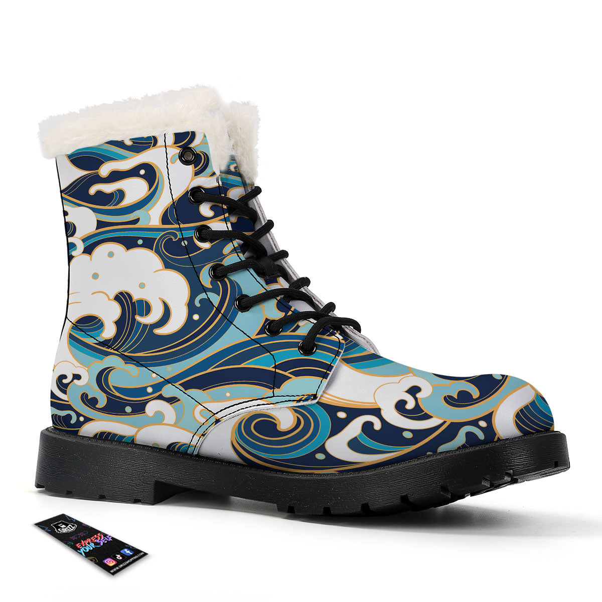 Ocean Wave Print Winter Boots-grizzshop