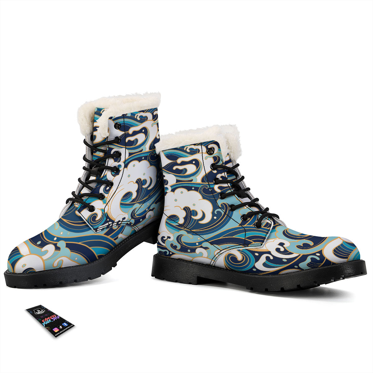 Ocean Wave Print Winter Boots-grizzshop