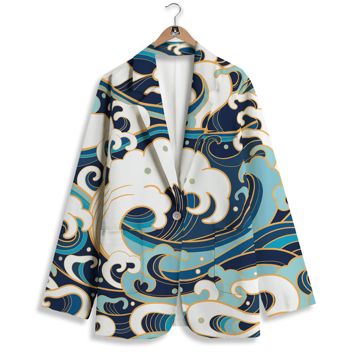 Ocean Wave Print Women's Blazer-grizzshop