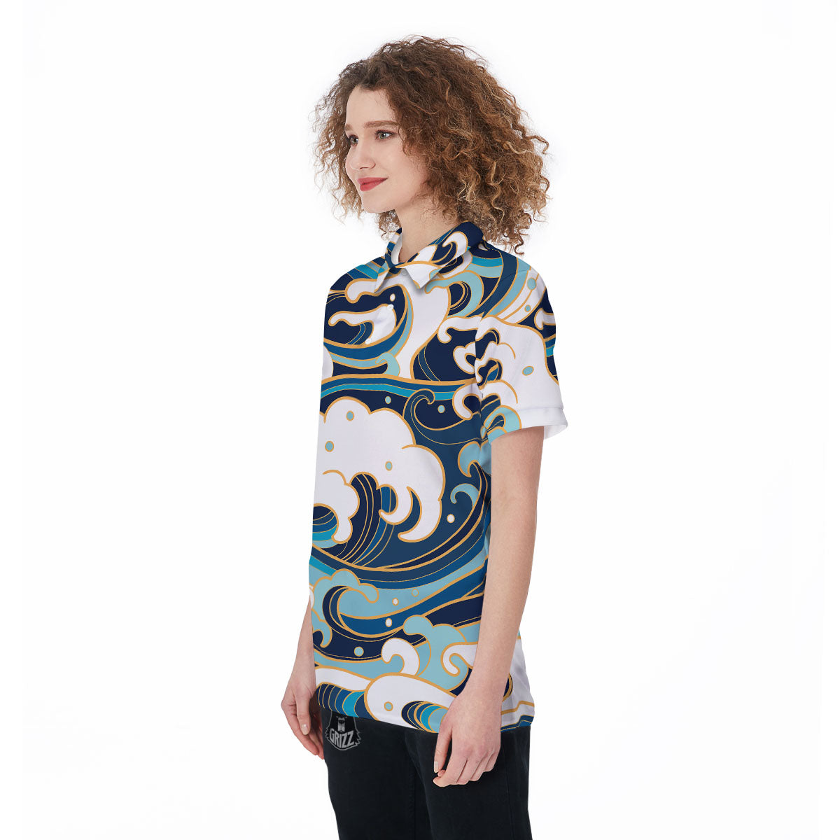 Ocean Wave Print Women's Golf Shirts-grizzshop