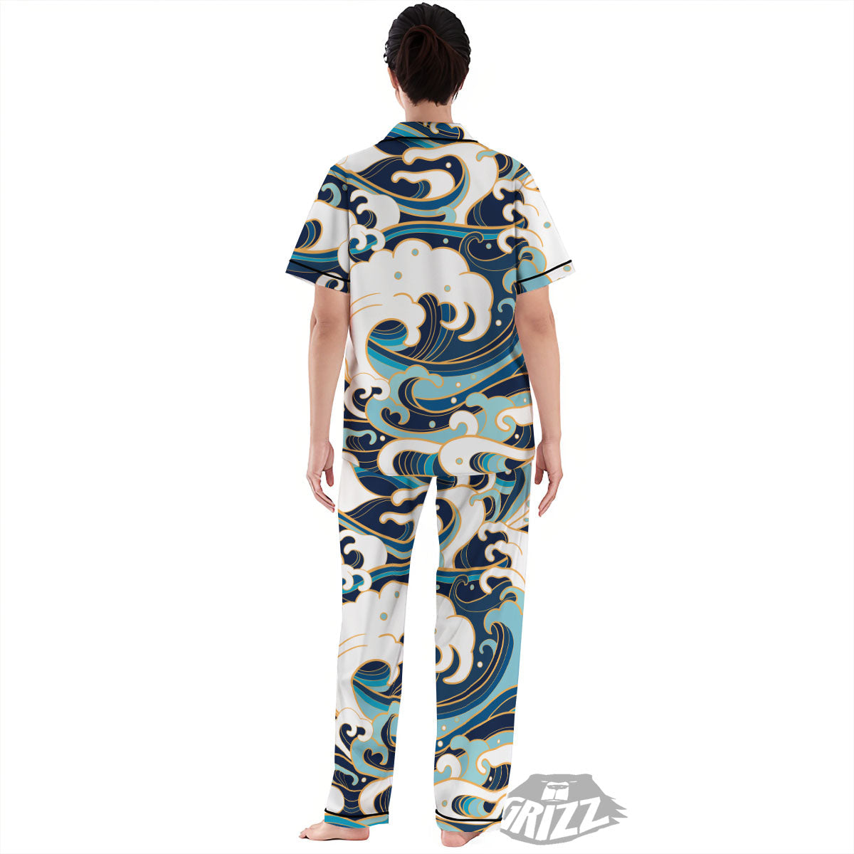 Ocean Wave Print Women's Pajamas Set-grizzshop