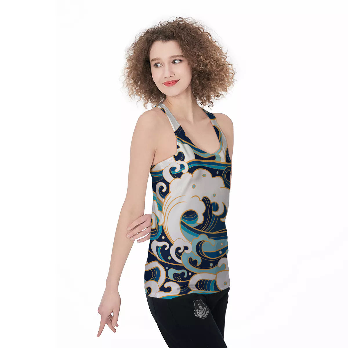 Ocean Wave Print Women's Racerback Tank Top-grizzshop