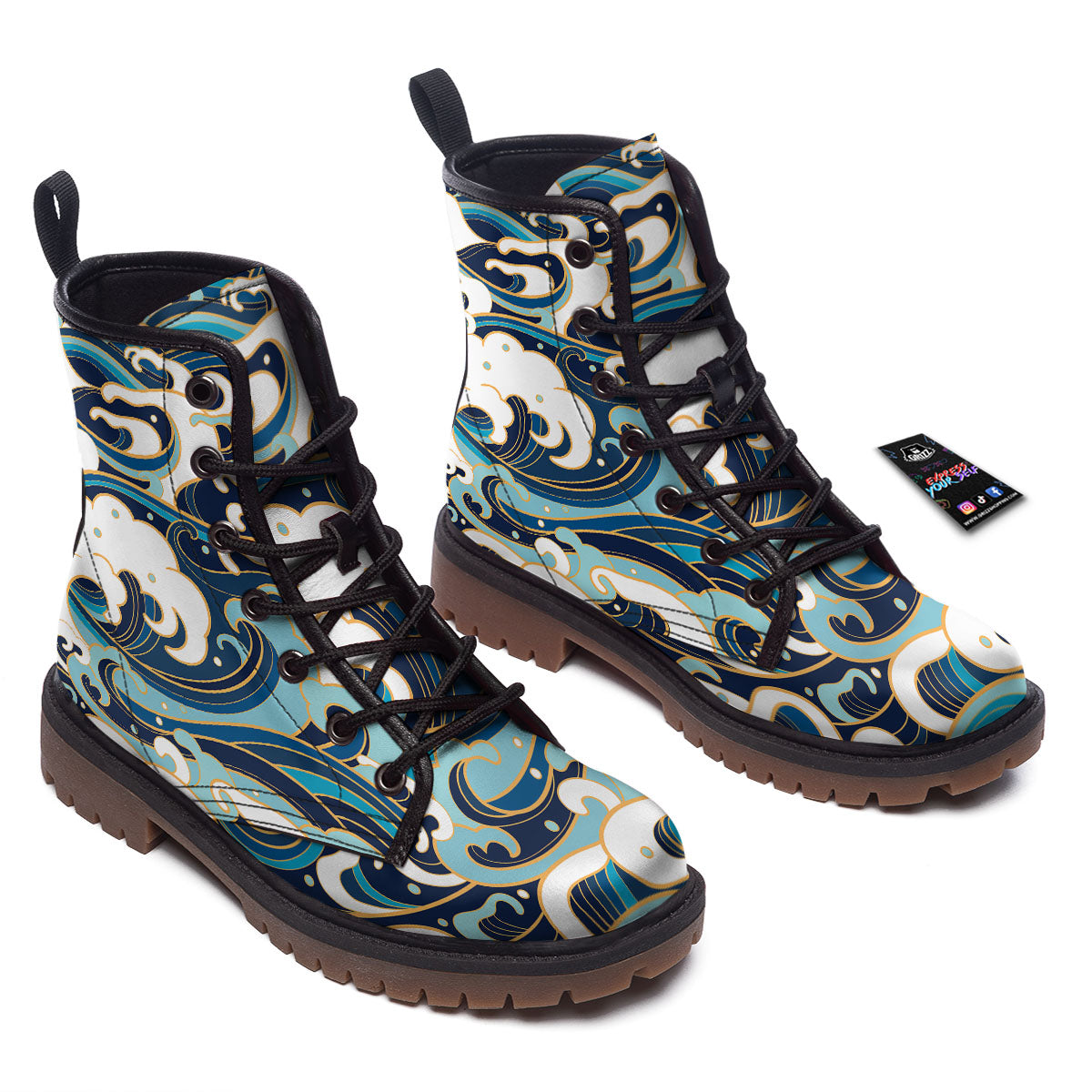 Ocean Wave Print Work Boots-grizzshop