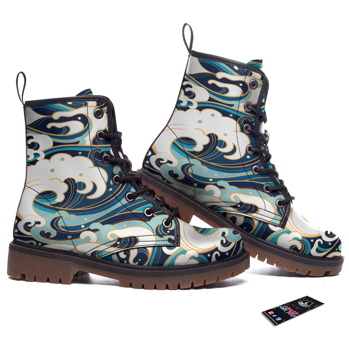 Ocean Wave Print Work Boots-grizzshop