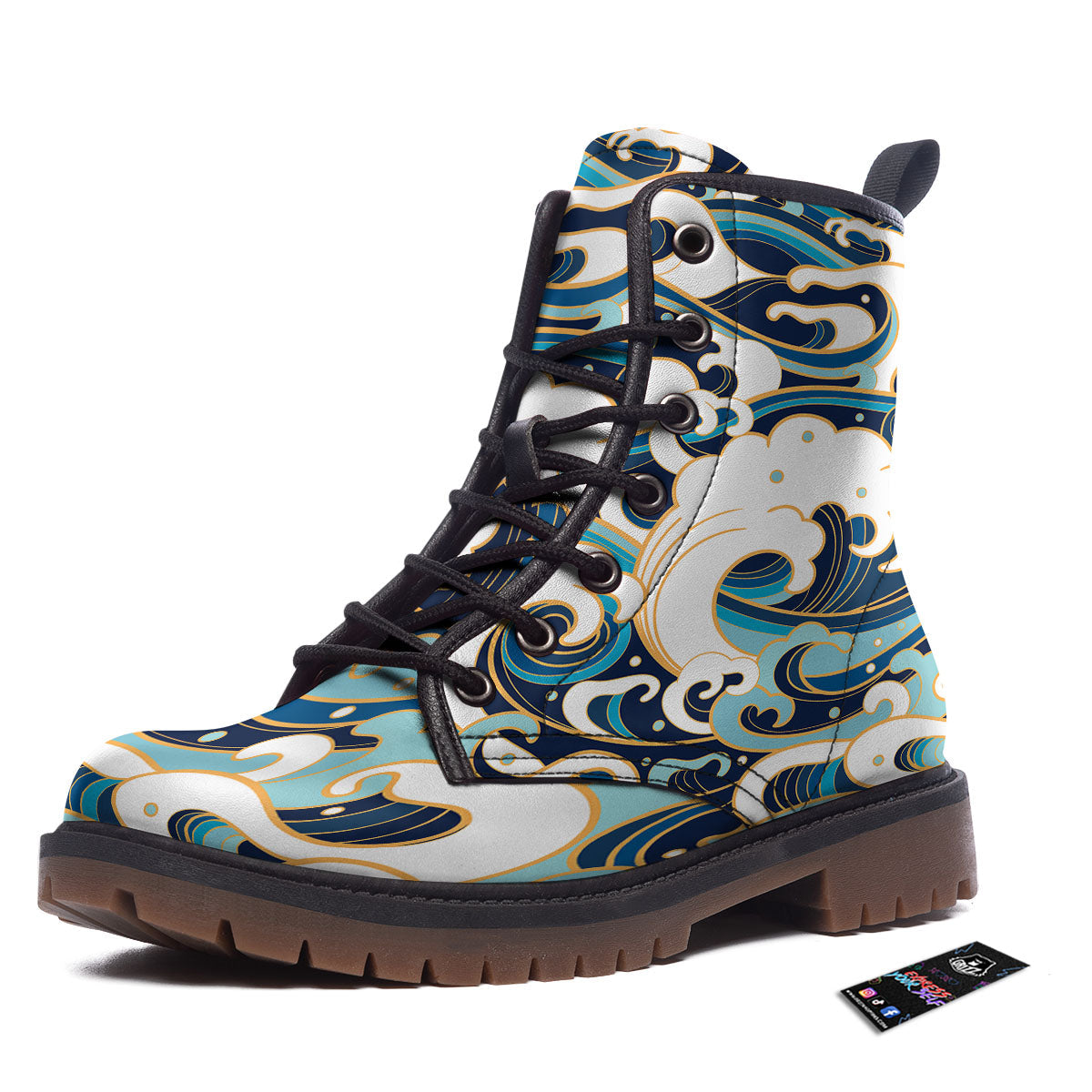 Ocean Wave Print Work Boots-grizzshop