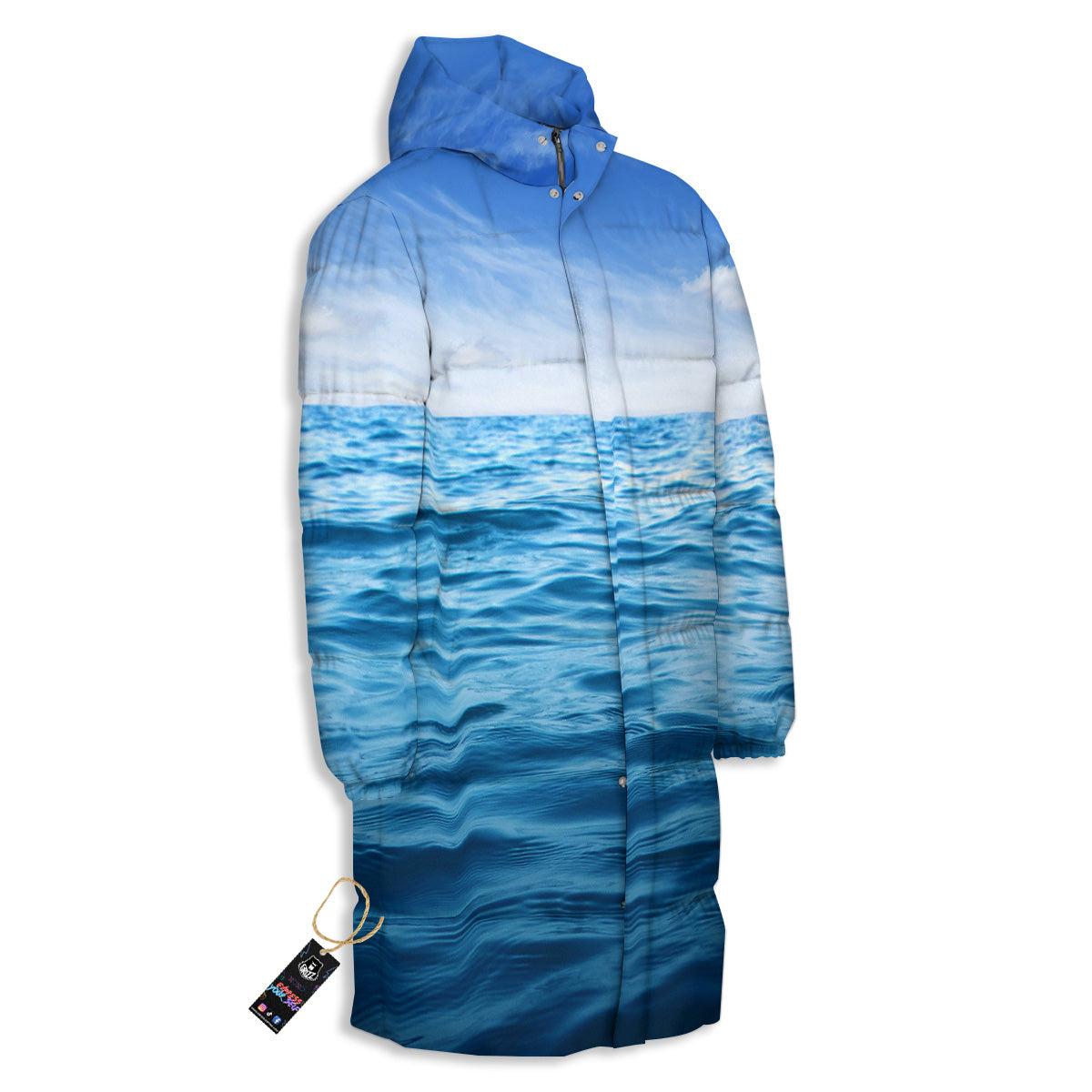 Ocean Blue Print Long Down Jacket