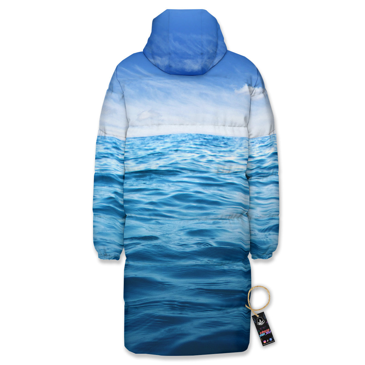 Ocean Blue Print Long Down Jacket