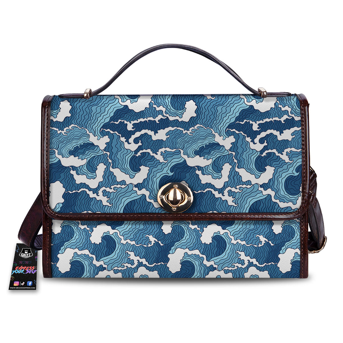 Ocean Wave Japanese Print Pattern Women's Satchel Bag