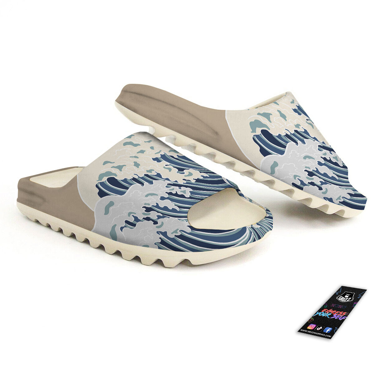 Ocean Wave Japanese Print Sandals-grizzshop