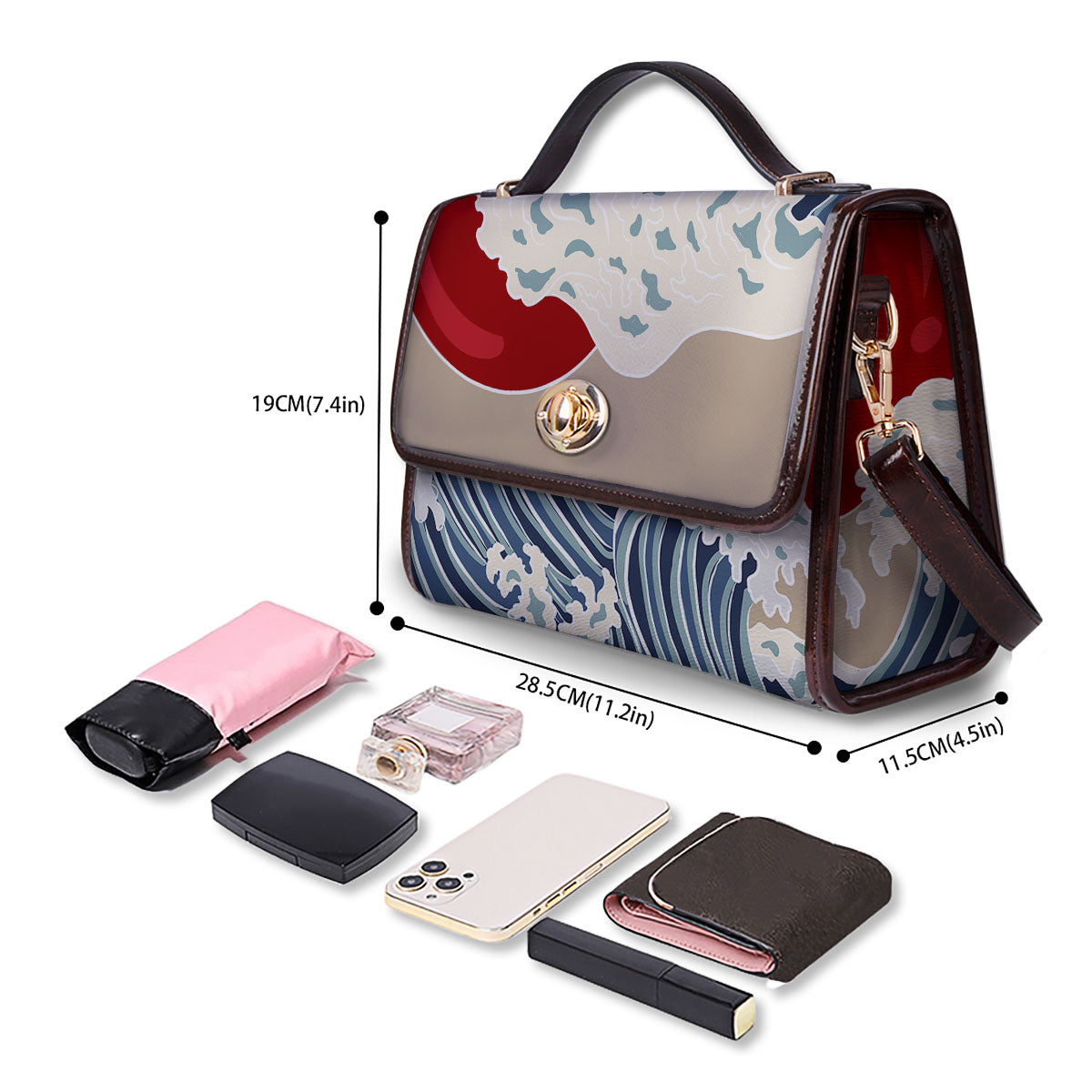 Ocean Wave Japanese Print Women's Satchel Bag