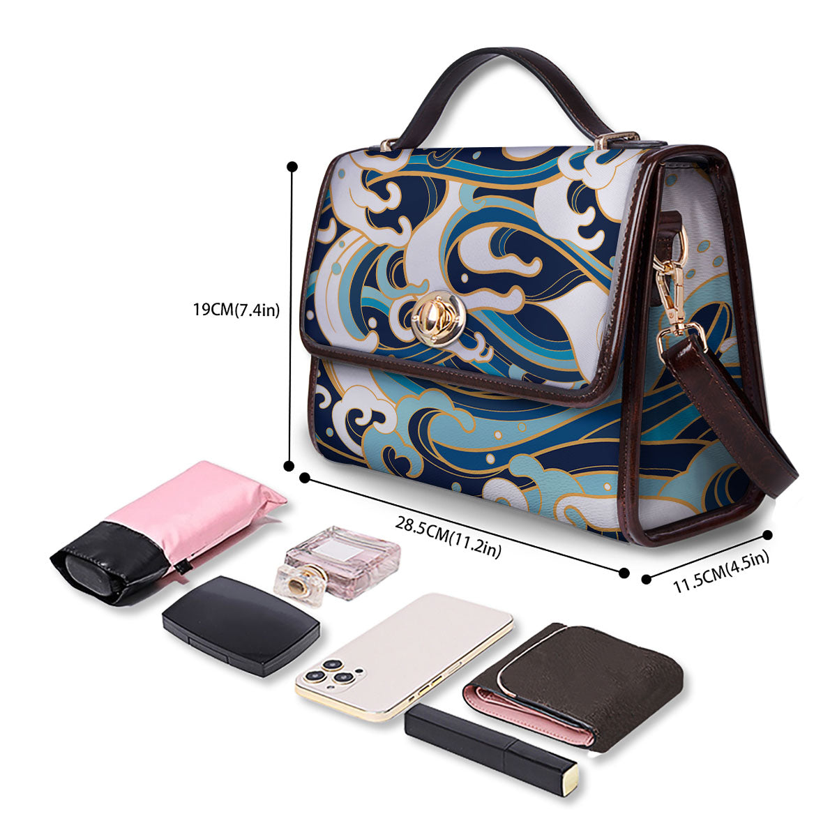Ocean Wave Print Women's Satchel Bag