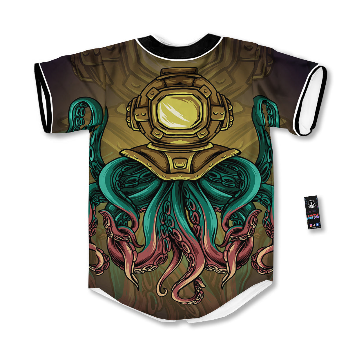 Octopus And Diving Helmet Print Baseball Jersey-grizzshop
