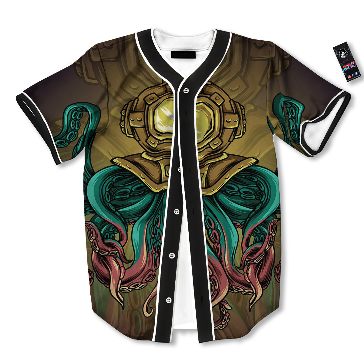 Octopus And Diving Helmet Print Baseball Jersey-grizzshop