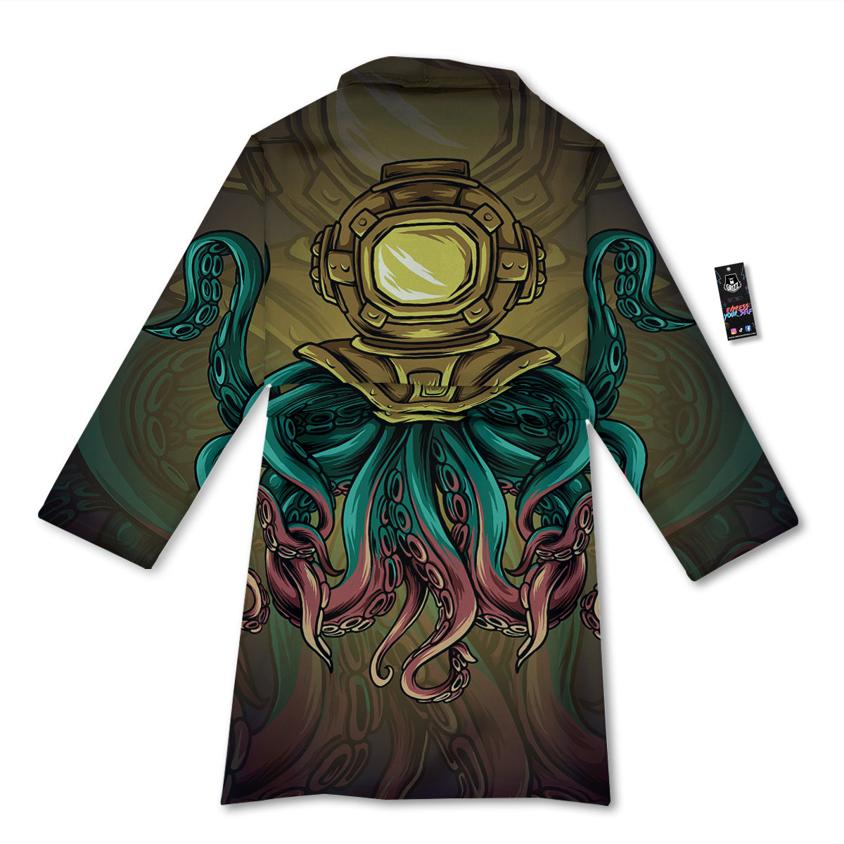 Octopus And Diving Helmet Print Bathrobe-grizzshop