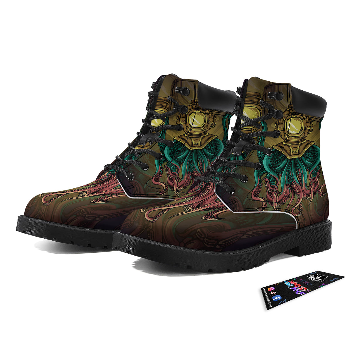 Octopus And Diving Helmet Print Boots-grizzshop
