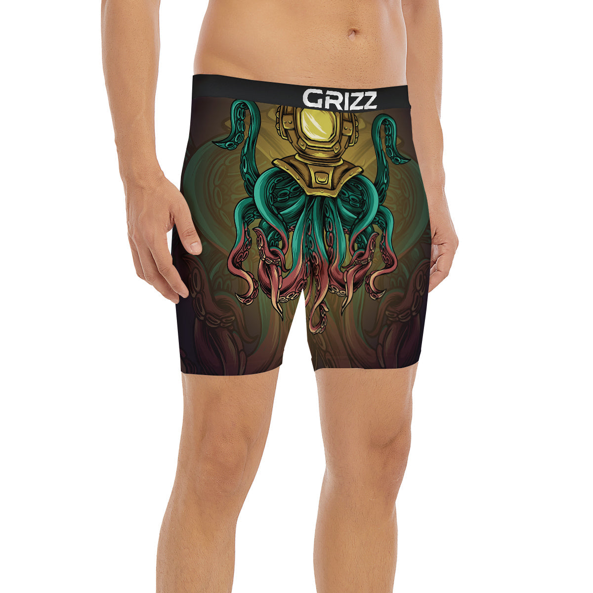 Octopus And Diving Helmet Print Boxer Briefs-grizzshop