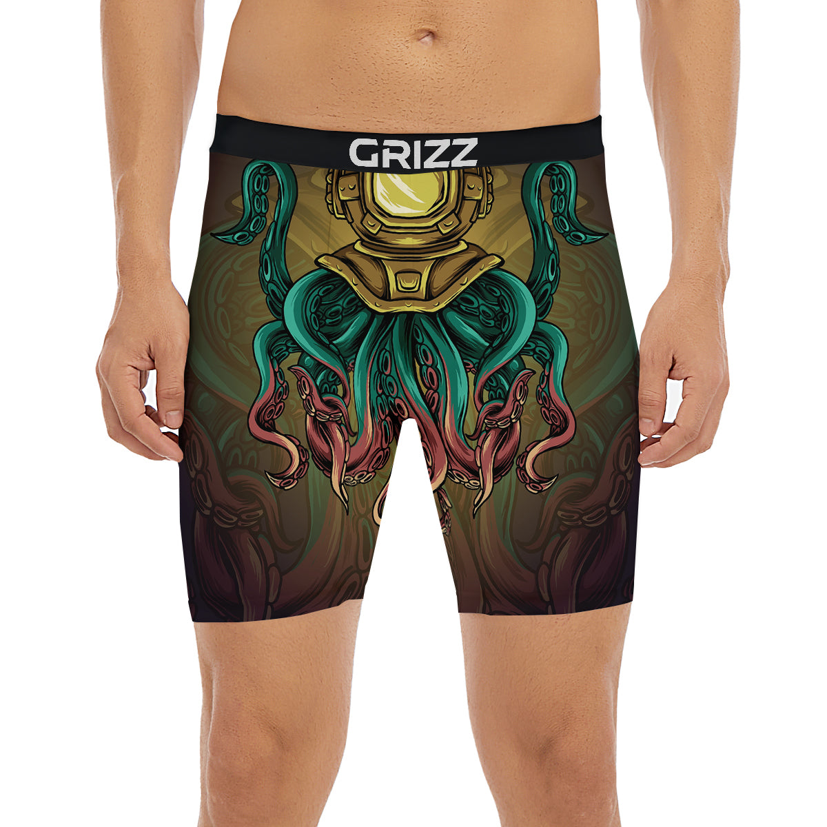 Octopus And Diving Helmet Print Boxer Briefs-grizzshop