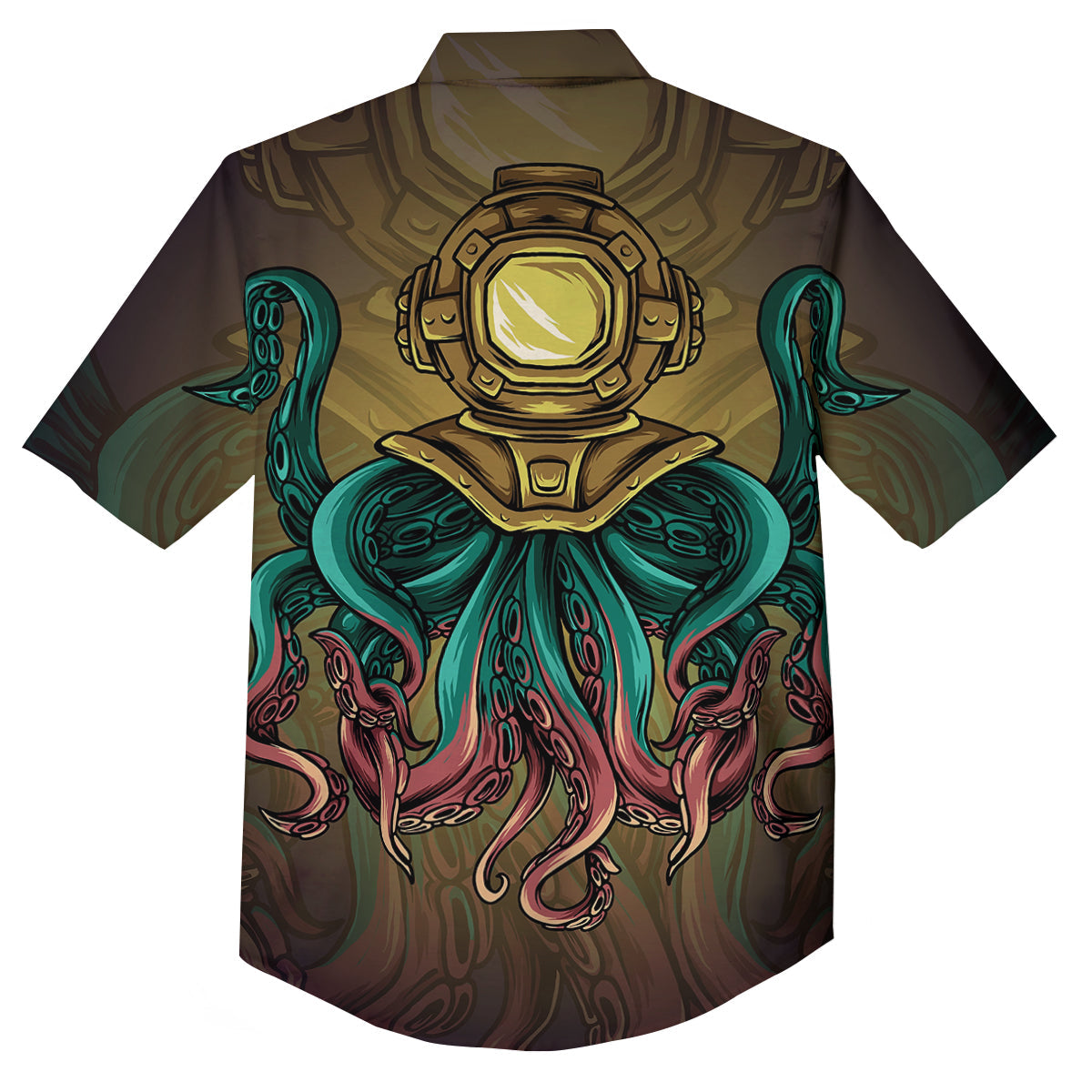 Octopus And Diving Helmet Print Button Up Shirt-grizzshop