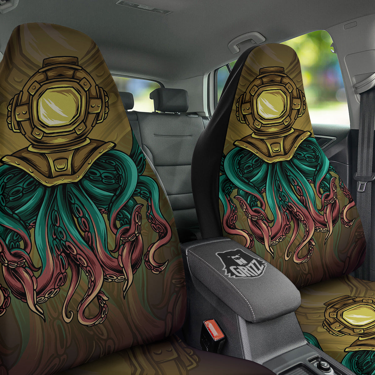 Octopus And Diving Helmet Print Car Seat Covers-grizzshop