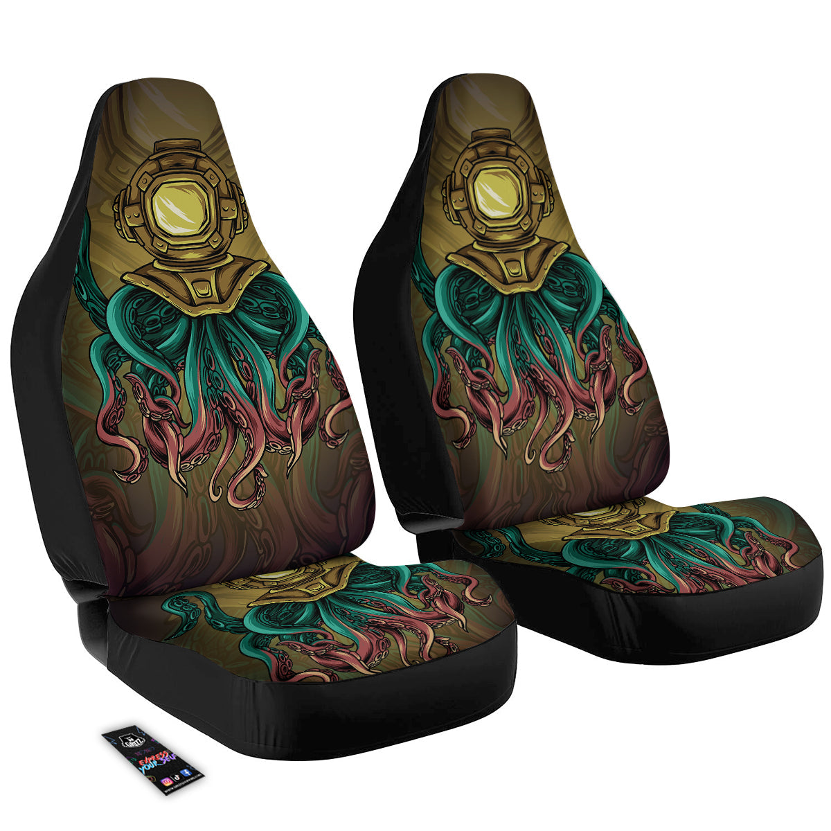 Octopus And Diving Helmet Print Car Seat Covers-grizzshop