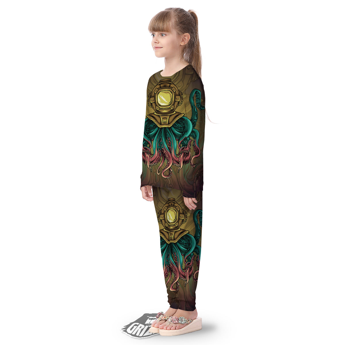 Octopus And Diving Helmet Print Kid's Pajamas-grizzshop