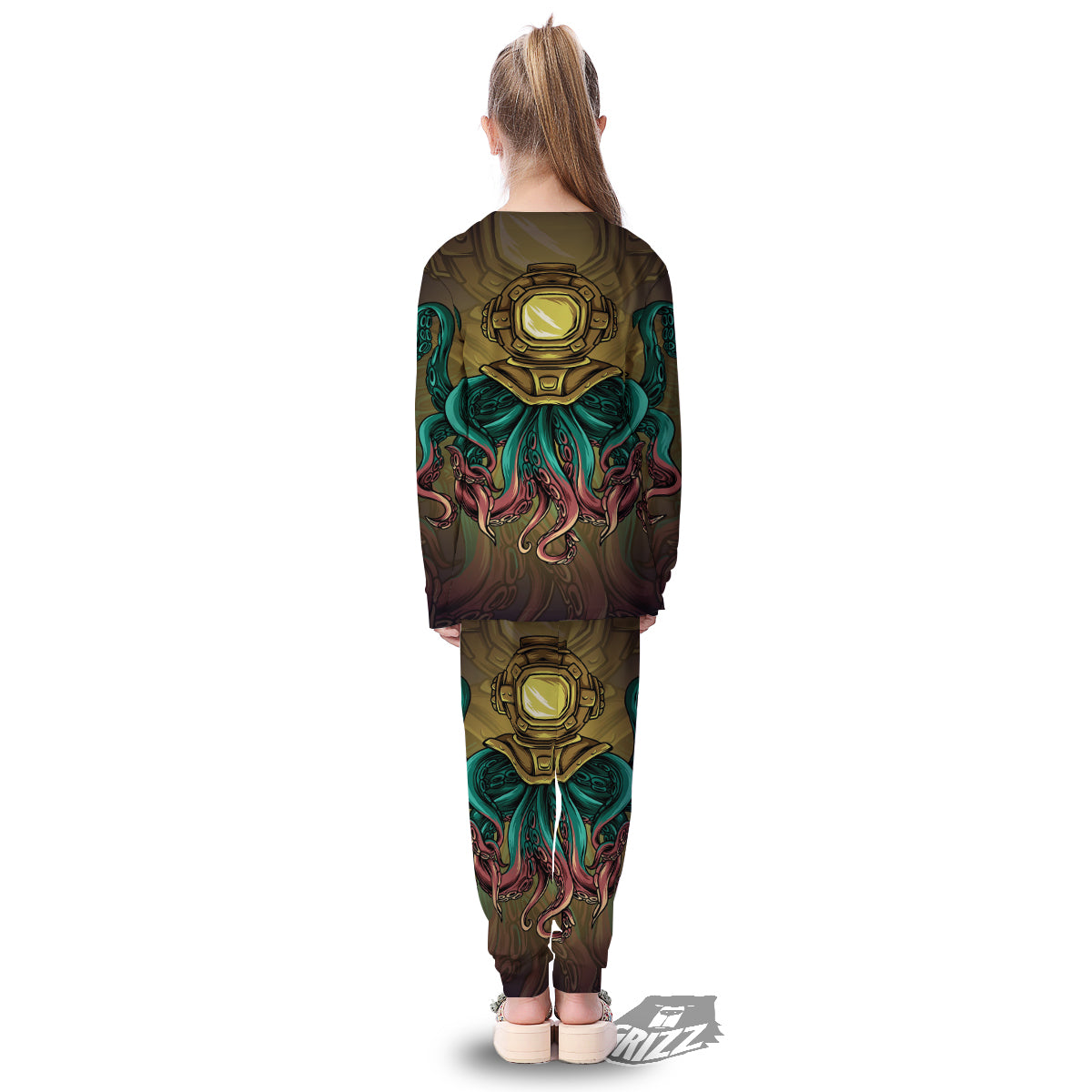 Octopus And Diving Helmet Print Kid's Pajamas-grizzshop