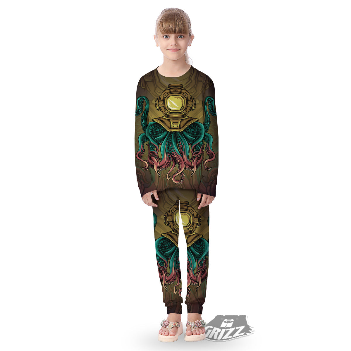Octopus And Diving Helmet Print Kid's Pajamas-grizzshop
