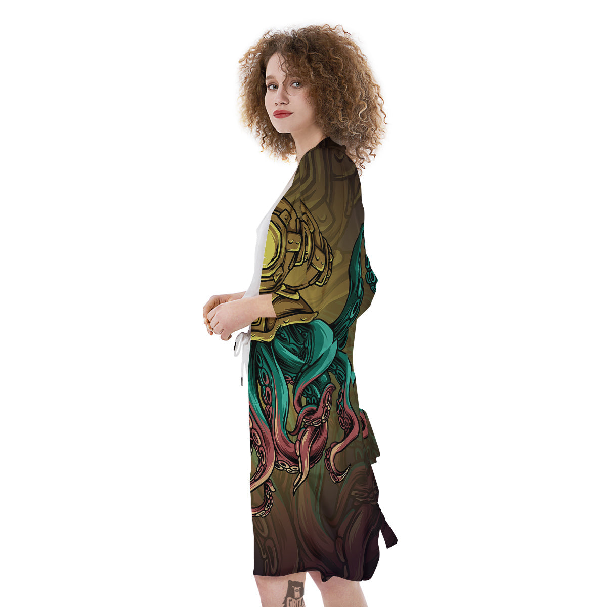 Octopus And Diving Helmet Print Kimono-grizzshop