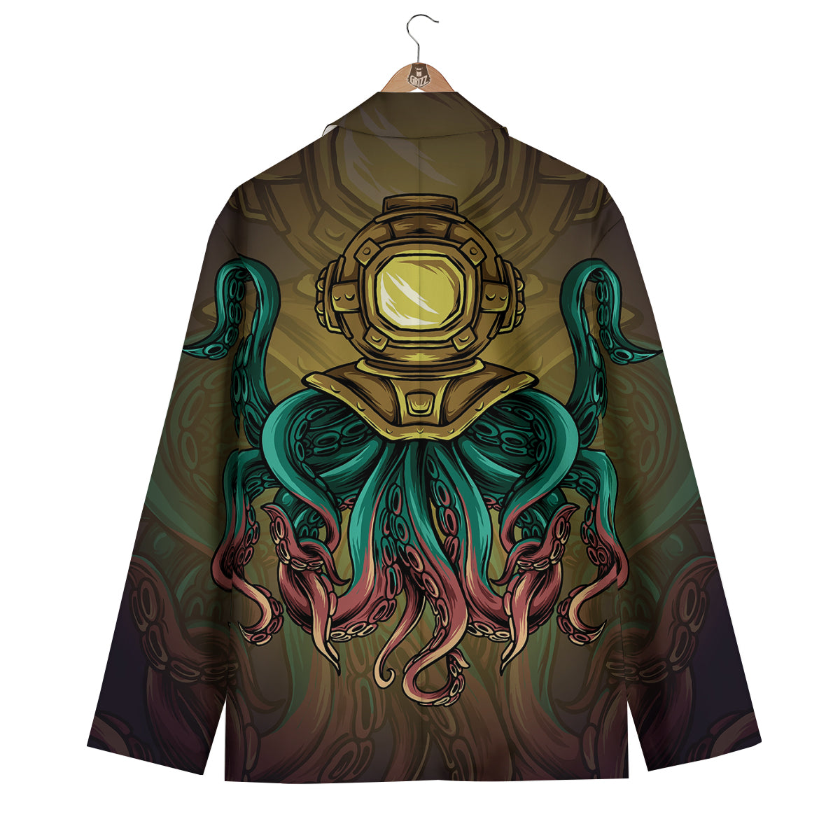 Octopus And Diving Helmet Print Men's Blazer-grizzshop