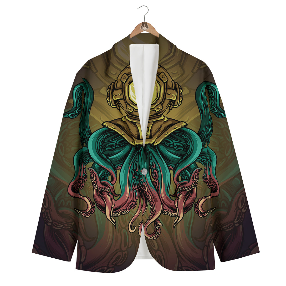 Octopus And Diving Helmet Print Men's Blazer-grizzshop