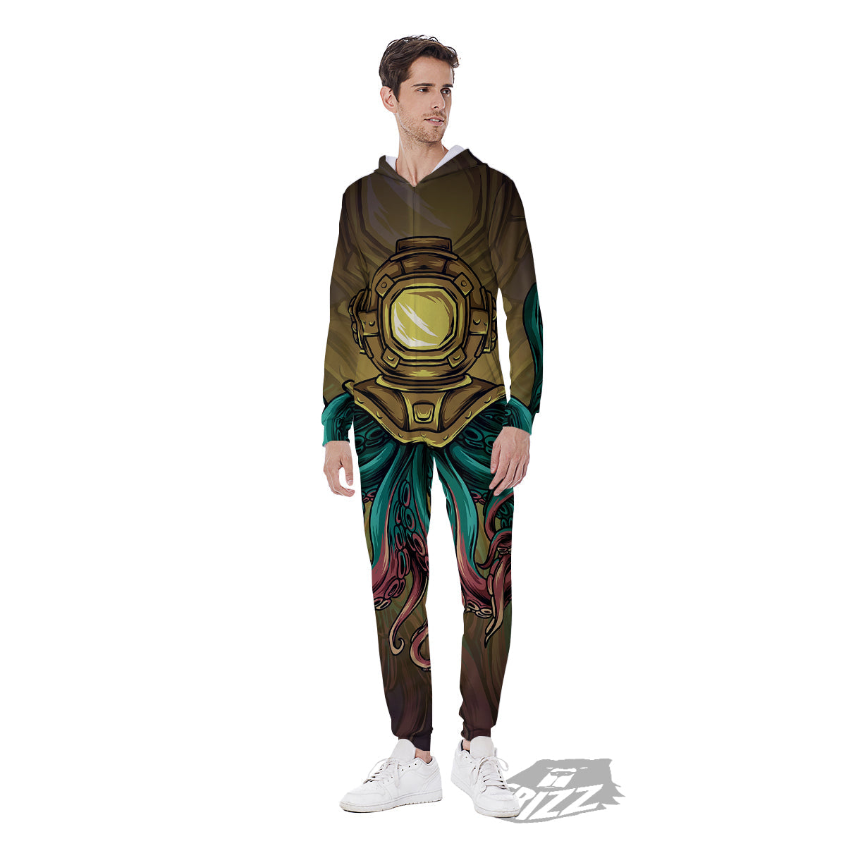 Octopus And Diving Helmet Print Men's Jumpsuit-grizzshop