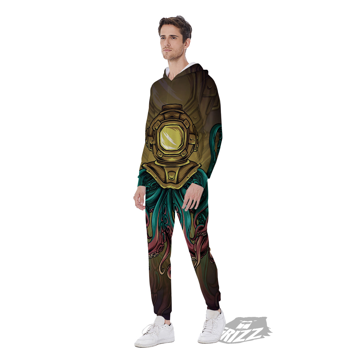 Octopus And Diving Helmet Print Men's Jumpsuit-grizzshop