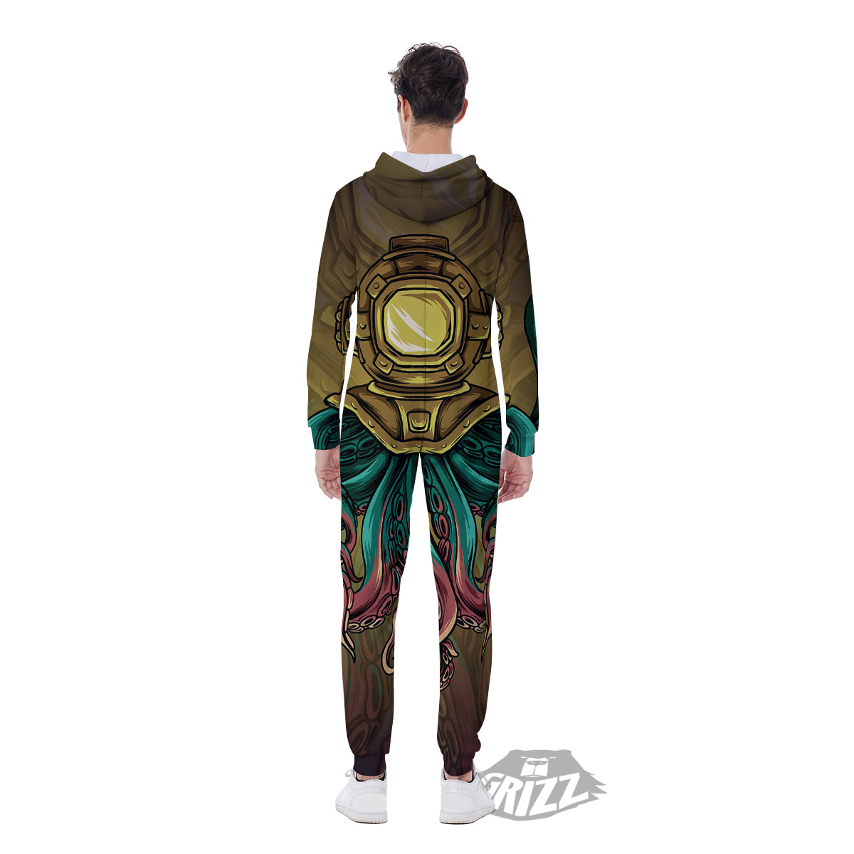 Octopus And Diving Helmet Print Men's Jumpsuit-grizzshop
